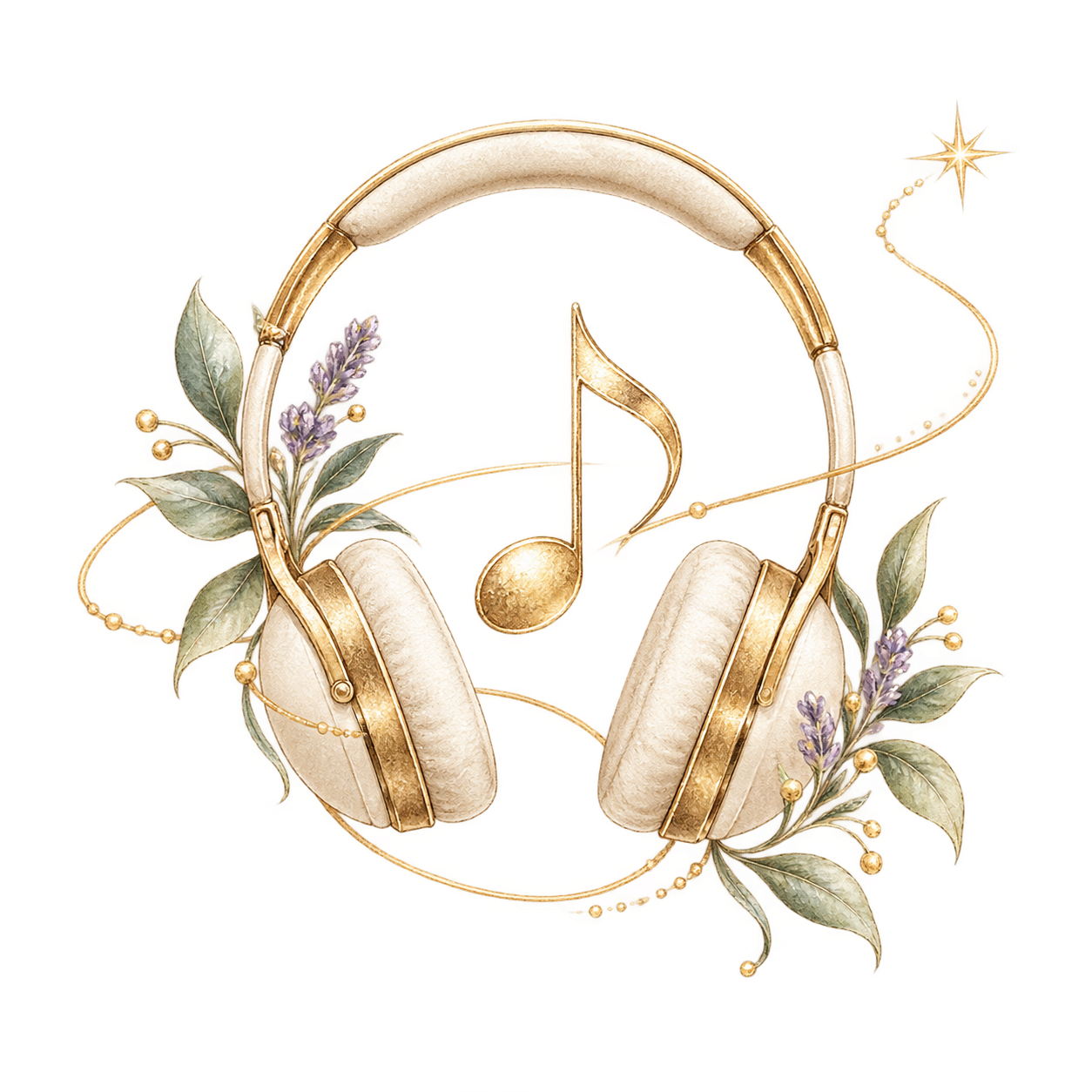 Audífonos con notas musicales y flores